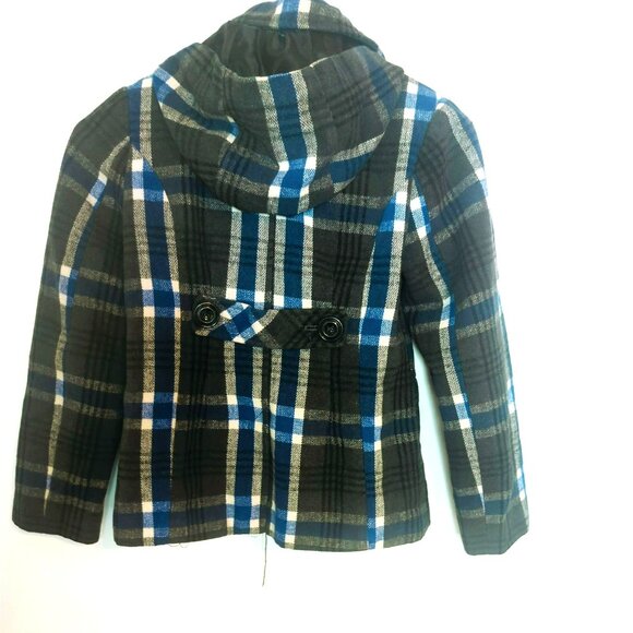 Rothschild Hooded Peacoat Winter Coat Girls Medium Gray Blue Plaid - Picture 2 of 7